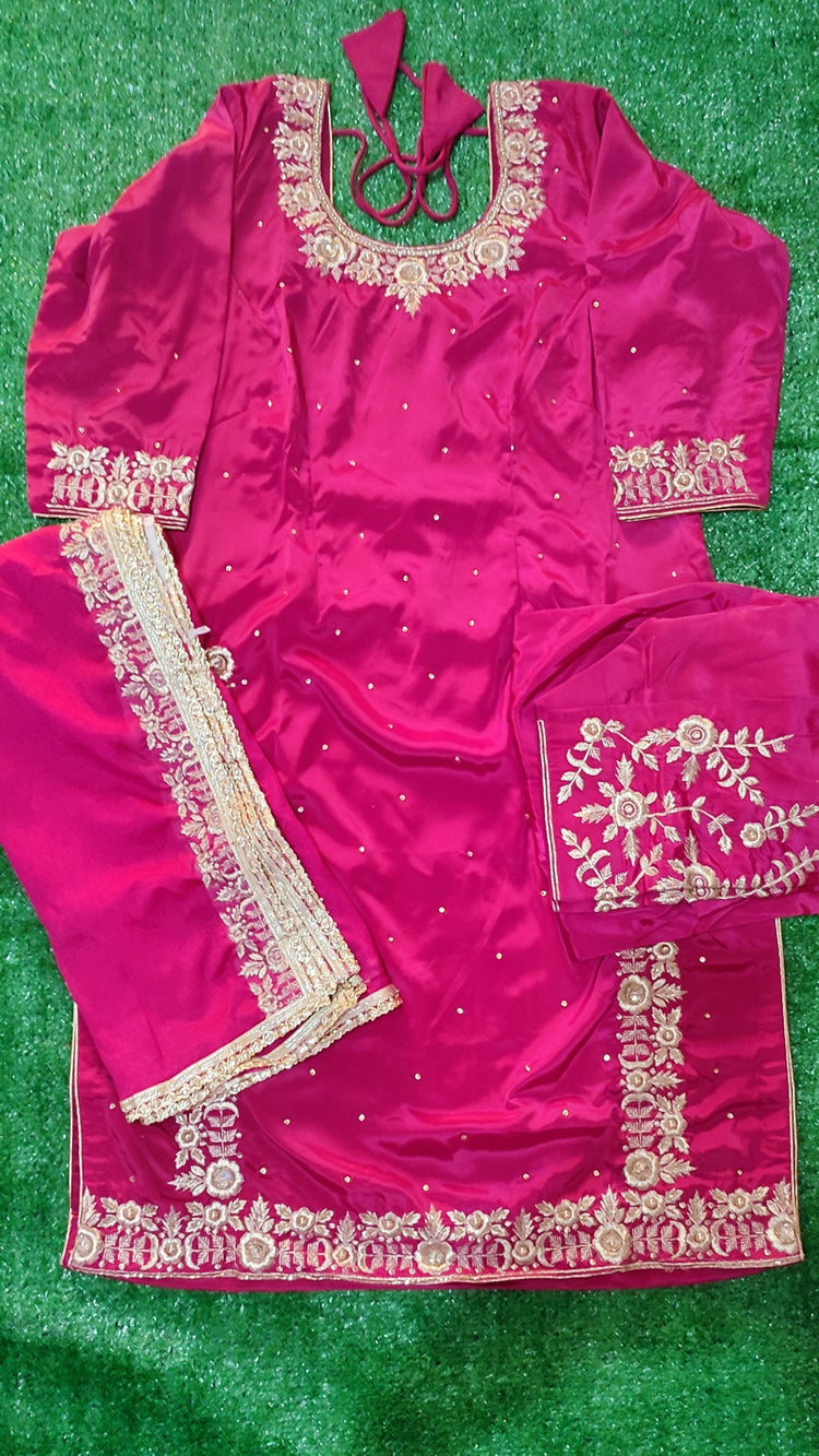 Pure creve chinon dupatta  Rani colour punjabi suit