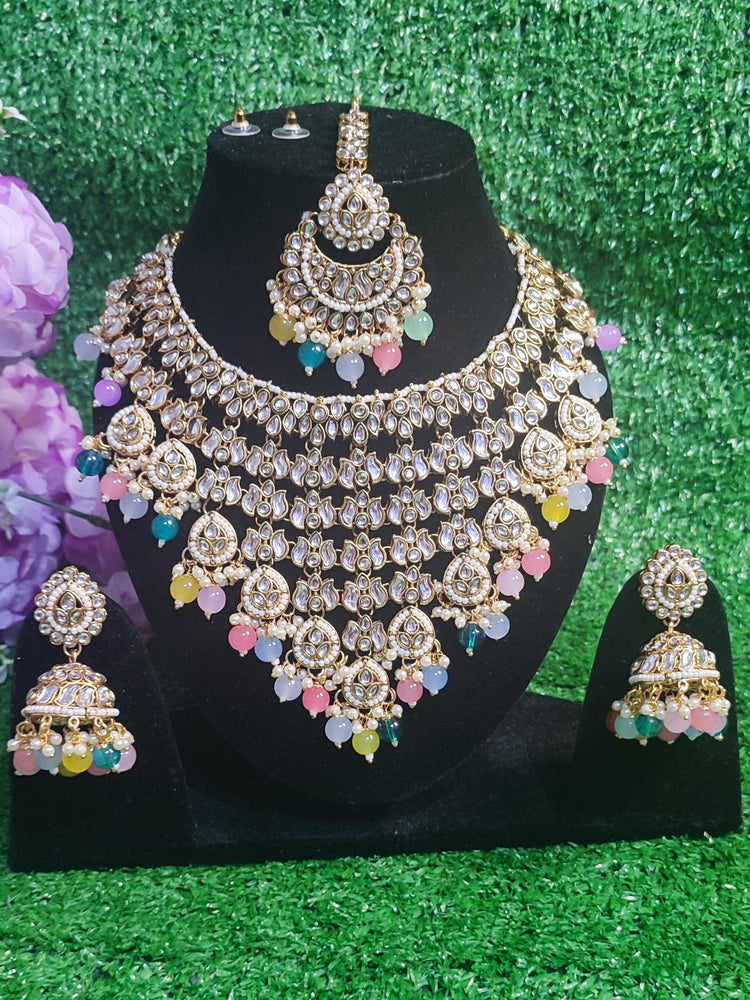 Kundan heavy necklace chumki with tikka