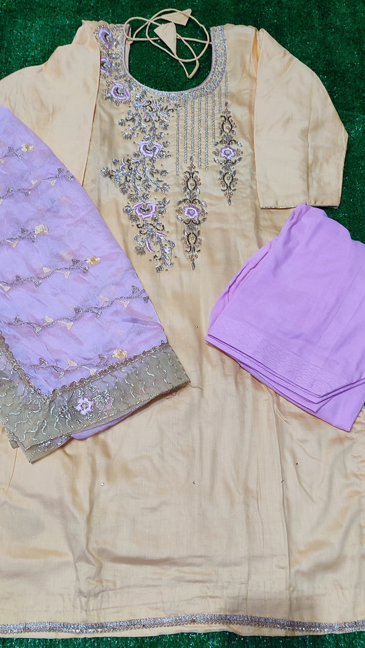 Soft cotton salwar with chinon, chiffon dupata suit neckwork, dupata work size 40(L)