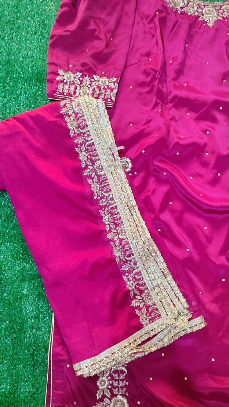 Pure creve chinon dupatta  Rani colour punjabi suit