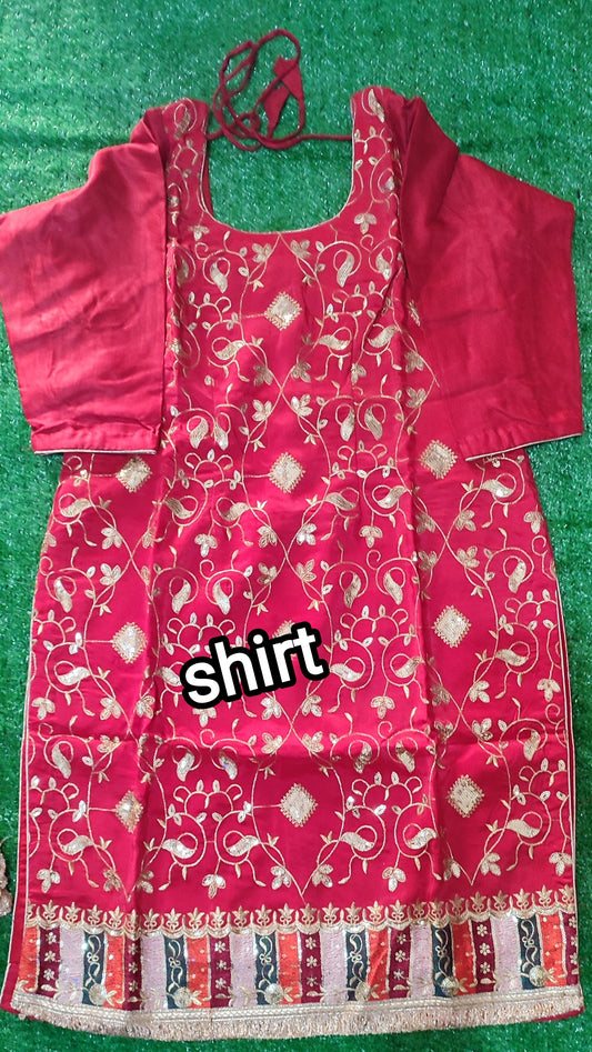 Heavy imboedry shirt salwar work with heavy imboedry orgenja dupatta red colour size 44(XXL)