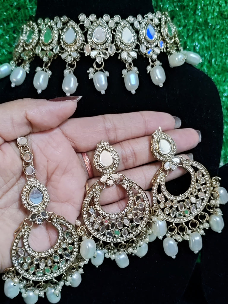 Mirror Set Necklace, Earing with Tikka