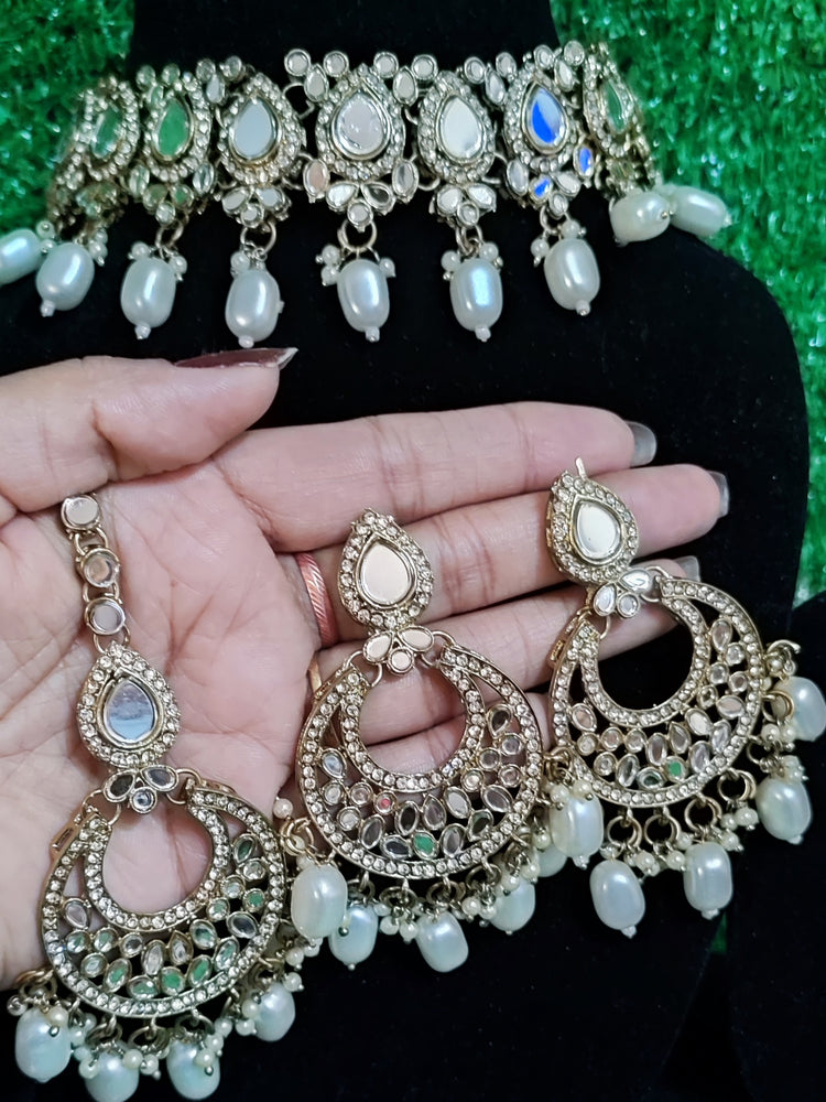 Mirror Set Necklace, Earing with Tikka