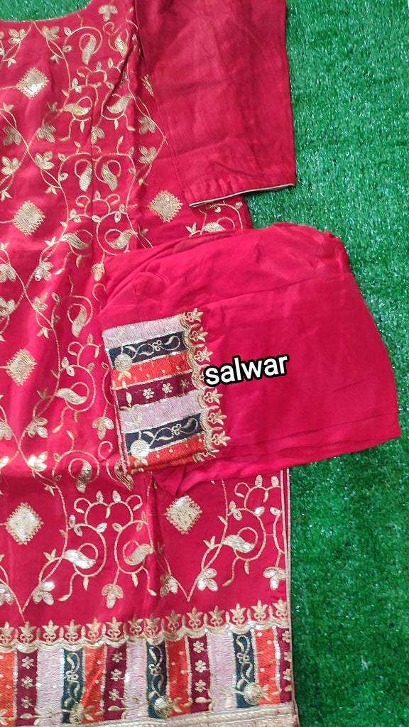 Heavy imboedry shirt salwar work with heavy imboedry orgenja dupatta red colour size 44(XXL)