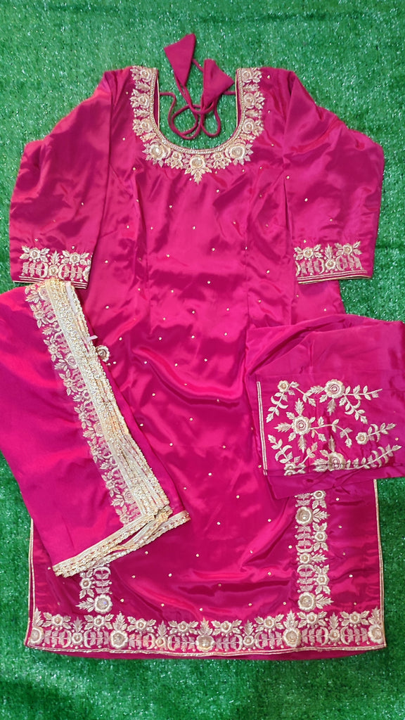 Pure creve chinon dupatta  Rani colour punjabi suit