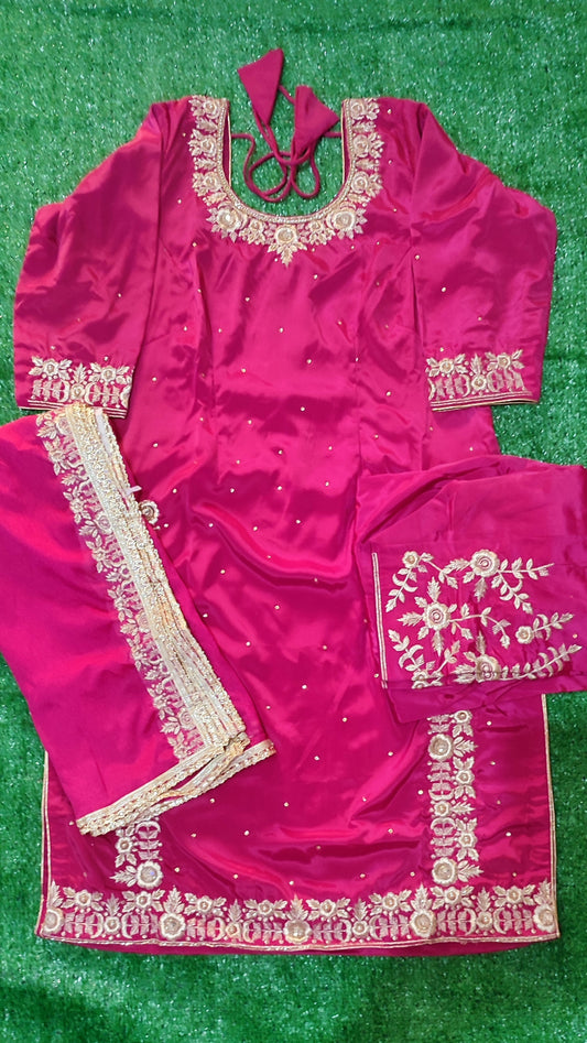 Pure creve chinon dupatta  Rani colour punjabi suit