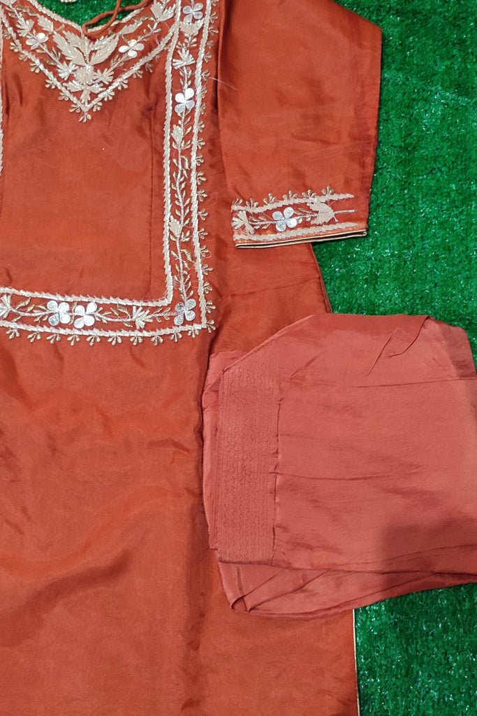 Soft orgenja shirt with silk salwar ,orgenja dupata four side lace work size 42(XL)