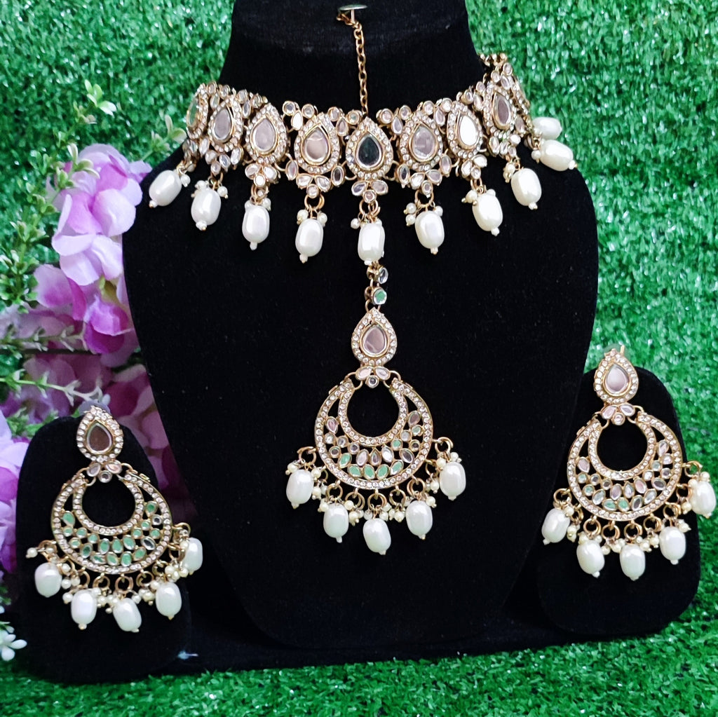 Mirror Set Necklace, Earing with Tikka