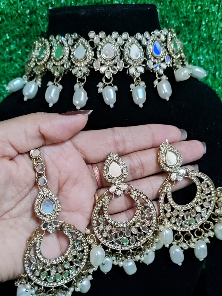 Mirror Set Necklace, Earing with Tikka